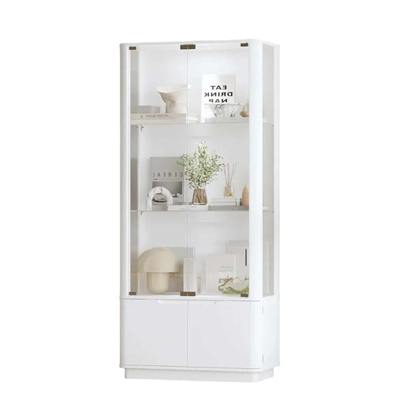 Kinnls Luca White LED Illuminated Glass Door Display Cabinet