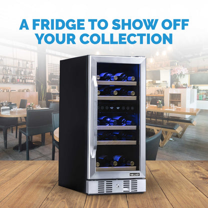 NewAir - 15" 29-Bottle Dual-Zone Wine Cooler AWR-290DB Stainless Steel w/ Beech Wood Shelves