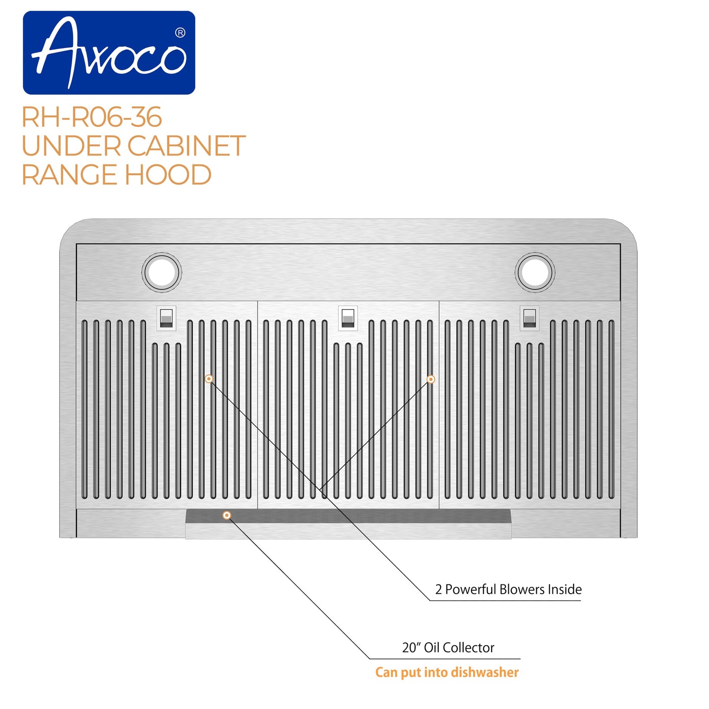 AWOCO RH-R06 under cabinet range hood - Rectangle Rear Vent - 900 CFM - RH-R06-30-COLD