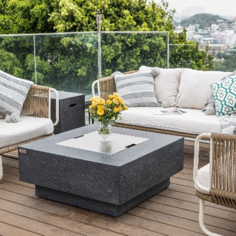 Manhattan Fire Table with cover and flowers