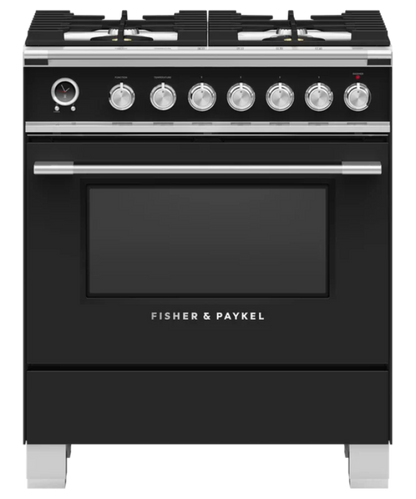 Fisher Paykel 30" Series 9 Classic 4 Burner Dual Fuel Self-Cleaning Range Black - OR30SCG6B1