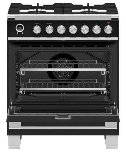 Fisher Paykel 30" Series 9 Classic 4 Burner Dual Fuel Self-Cleaning Range Black - OR30SCG6B1