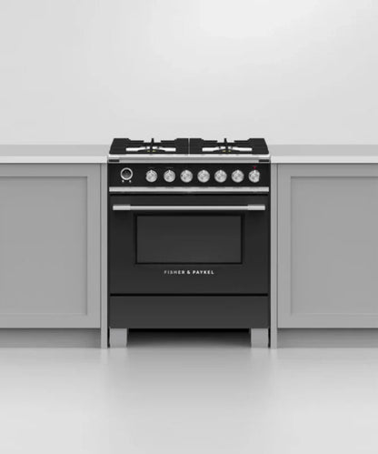 Fisher Paykel 30" Series 9 Classic 4 Burner Dual Fuel Self-Cleaning Range Black - OR30SCG6B1