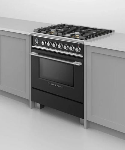Fisher Paykel 30" Series 9 Classic 4 Burner Dual Fuel Self-Cleaning Range Black - OR30SCG6B1