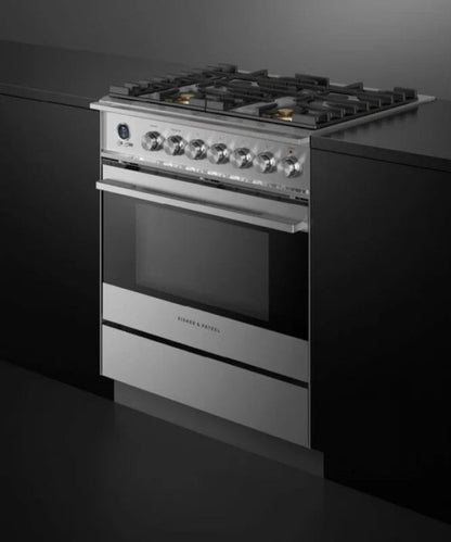 Fisher Paykel 30" Series 9 Contemporary 4 Burner Dual Fuel Self-Cleaning Range Stainless Steel - OR30SDG6X1