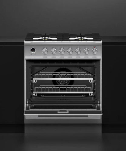 Fisher Paykel 30" Series 9 Contemporary 4 Burner Dual Fuel Self-Cleaning Range Stainless Steel - OR30SDG6X1