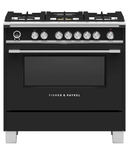 Fisher Paykel 36" Series 9 Classic 5 Burner Dual Fuel Self-Cleaning Range Black - OR36SCG6B1