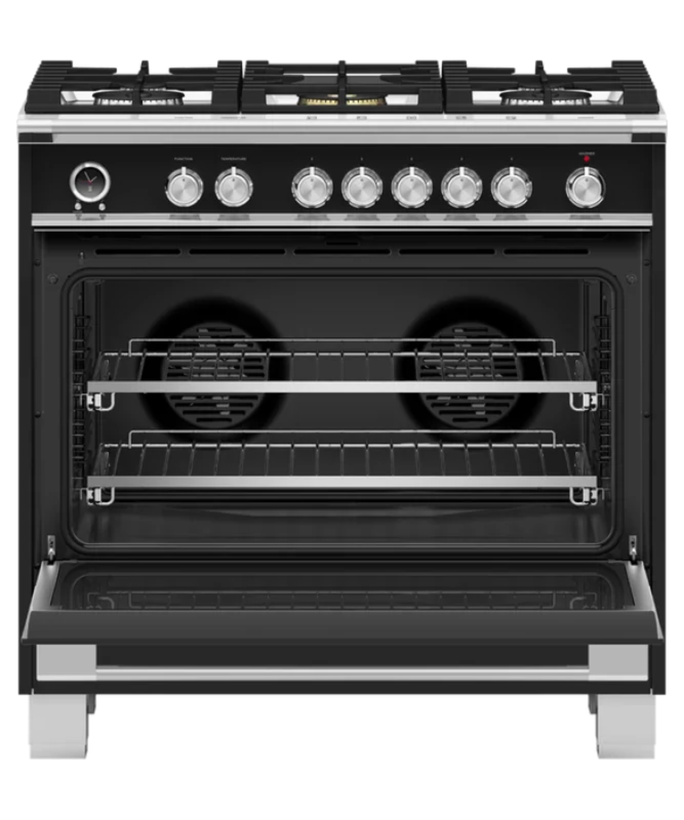 Fisher Paykel 36" Series 9 Classic 5 Burner Dual Fuel Self-Cleaning Range Black - OR36SCG6B1