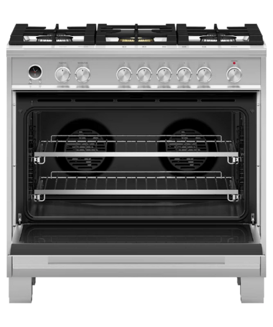 Fisher Paykel 36" Series 9 Contemporary 5 Burner Dual Fuel Self-Cleaning Range Stainless Steel - OR36SDG6X1