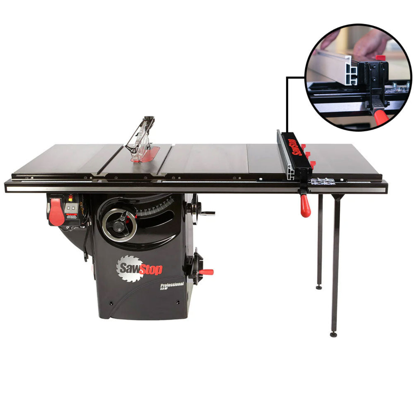 SawStop 3HP Professional Cabinet Saw w/52" T-Glide Advance Fence, Rails & Extension Table - PCS31230-ATGP52