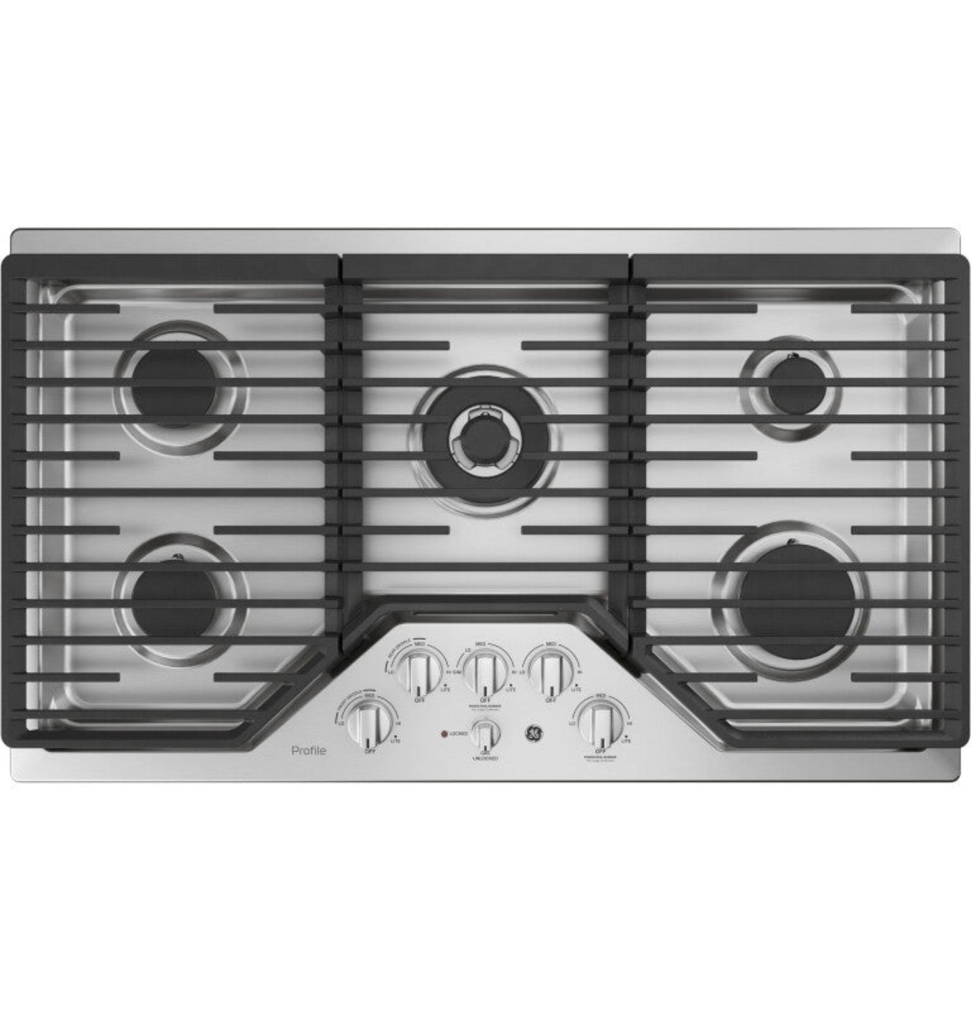 GE Appliances  36" Built-In Tri-Ring Gas Cooktop with 5 Burners and Included Extra-Large Integrated Griddle Stainless Steel - PGP9036SLSS
