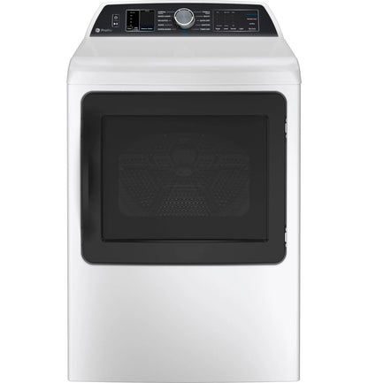 GE Appliances  7.4 cu. ft. Capacity Smart aluminized alloy drum Gas Dryer with Sanitize Cycle and Sensor Dry White on White with Silver Backsplash - PTD70GBSTWS