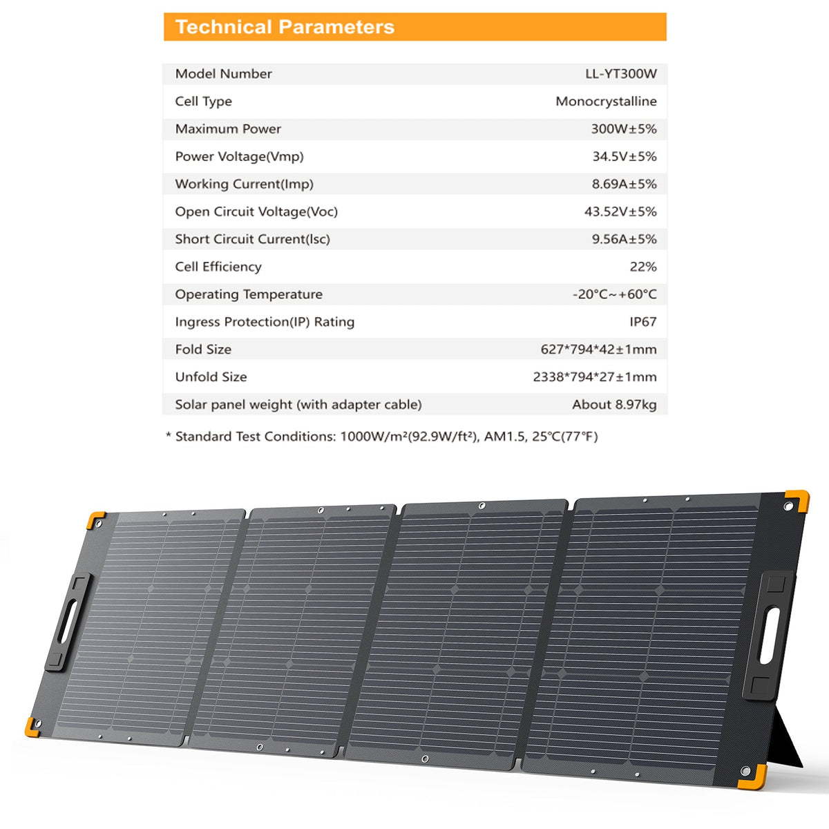 PECRON PV300 300W Portable Solar Panel Waterproof IP67 - SOLAR300