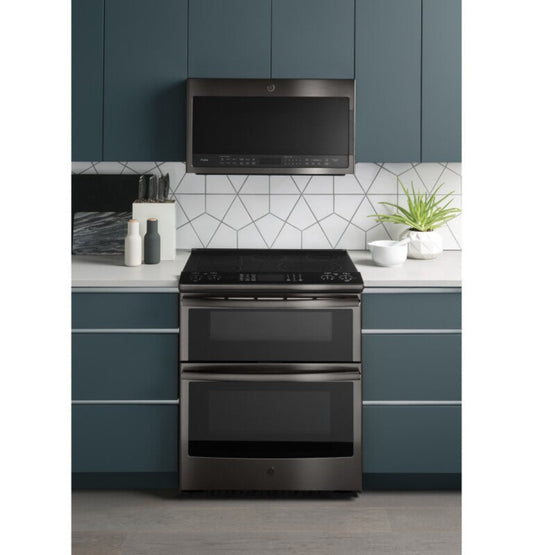GE Appliances  2.1 Cu. Ft. Over-the-Range Sensor Microwave Oven Fingerprint Resistant Black Stainless - PVM9005BLTS