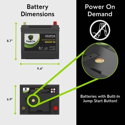 PowerTex 2013 Nissan Sentra Car Battery BCI Group 35 / Q85 Lithium LiFePO4 Automotive Battery - PTLG35-299