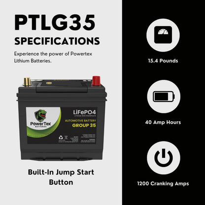 PowerTex 2008 Subaru Outback Car Battery BCI Group 35 / Q85 Lithium LiFePO4 Automotive Battery - PTLG35-424