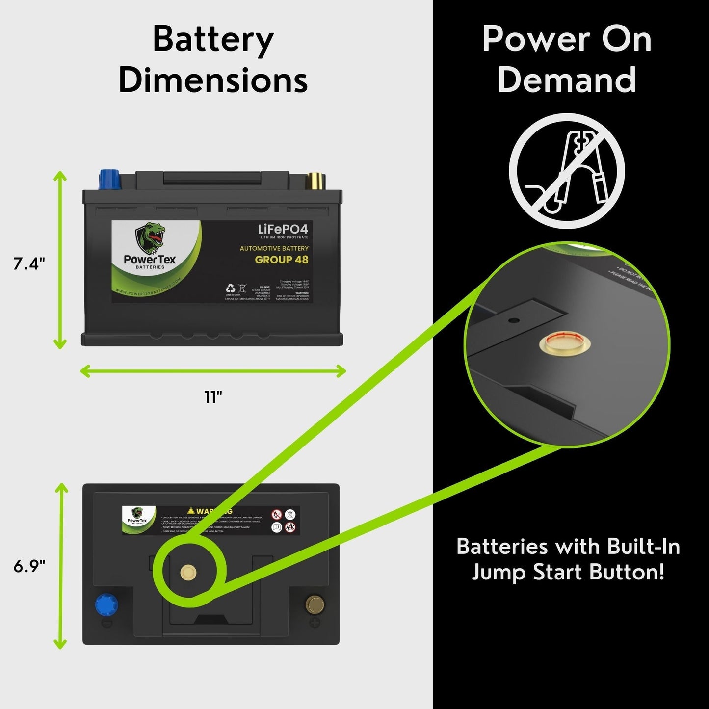 PowerTex 2012 Porsche Cayenne Car Battery BCI Group 48 / H6 Lithium LiFePO4 Replacement Automotive Battery - PTLG48-1666