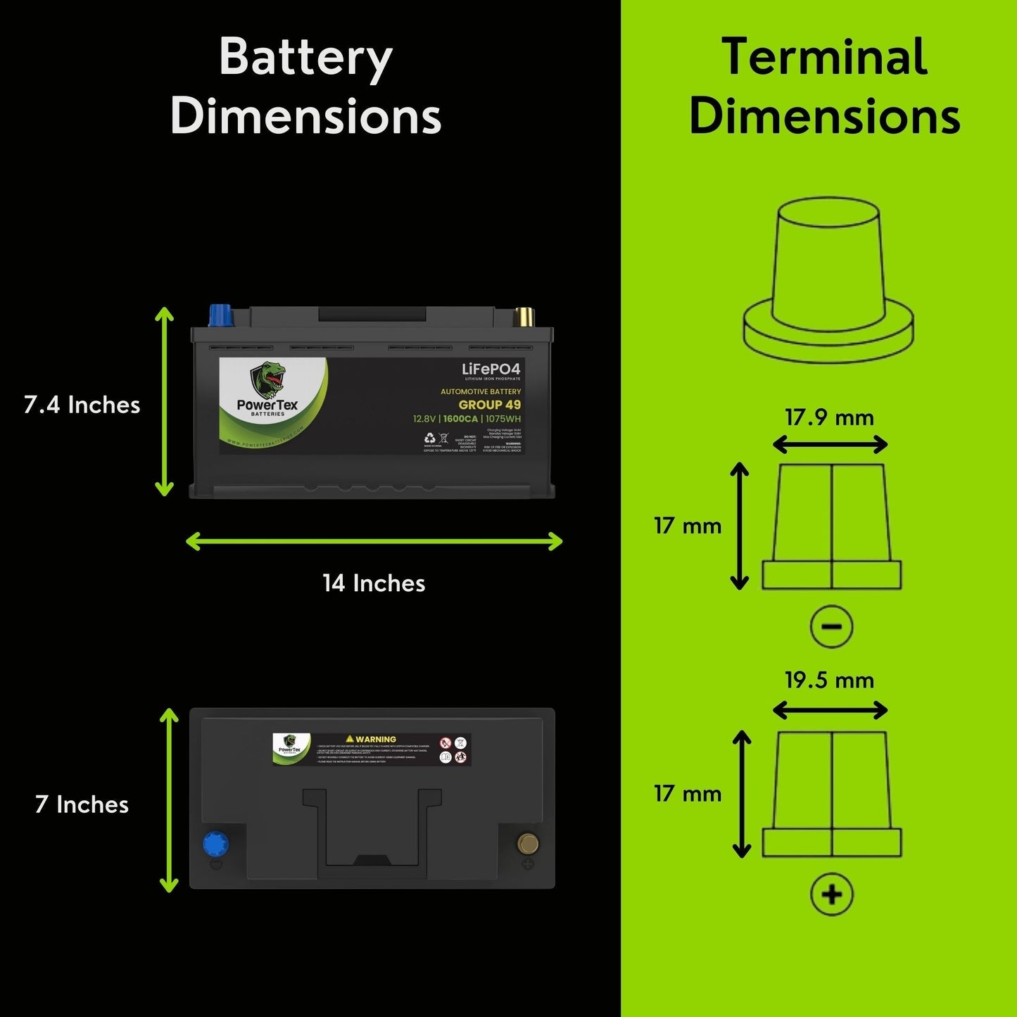 PowerTex 2016 Aston Martin DB9 Car Batteries BCI Group 49 / H8 Lithium LiFePO4 Automotive Battery - PTLG49-9
