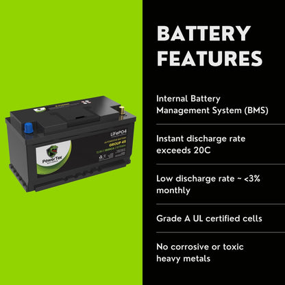 PowerTex 2014 Aston Martin Vanquish Car Batteries BCI Group 49 / H8 Lithium LiFePO4 Automotive Battery - - PTLG49-9