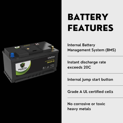PowerTex 2011 Porsche Cayenne Car Battery BCI Group 49 / H8 Replacement Lithium LiFePO4 Automotive Battery - PTLG49-1622