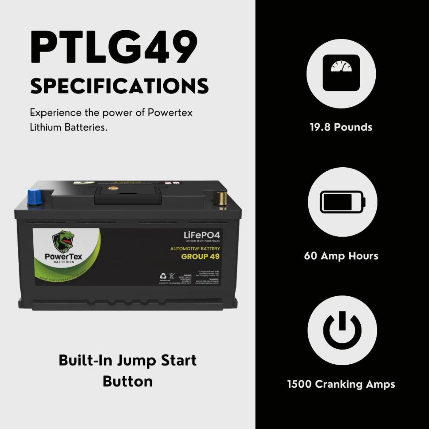 PowerTex 2008 BMW Alpina B7 Car Battery BCI Group 49 / H8 Replacement Lithium LiFePO4 Automotive Battery - PTLG49-828