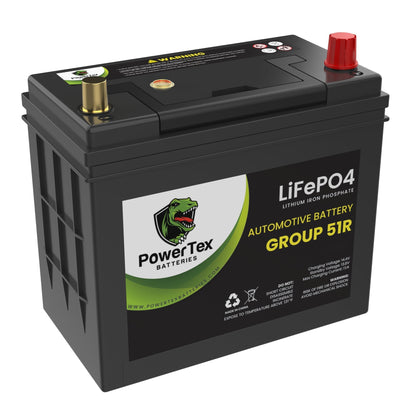 PowerTex 2009 Honda CR-V Car Battery BCI Group 51R Lithium LiFePO4 Replacement Automotive Battery - PTLG51R-78