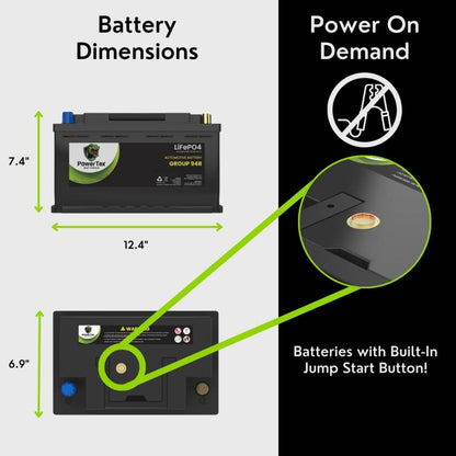 PowerTex 2016 GMC Sierra 2500 HD Car Battery BCI Group 94R / H7 Lithium LiFePO4 Automotive Battery - PTLG94R-866