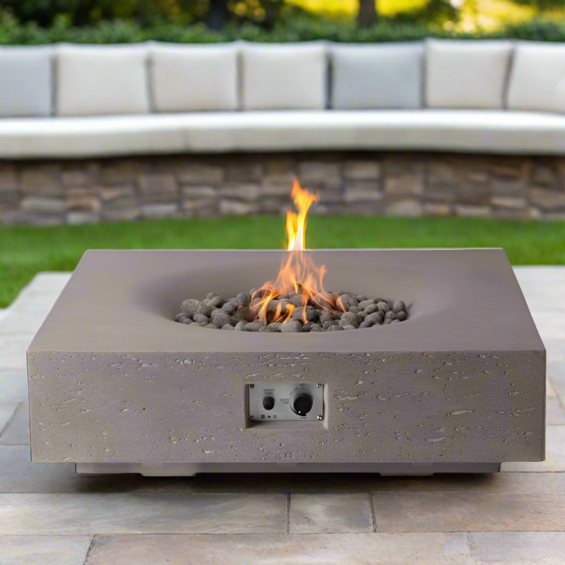 Pyromania Infinity Fire table Slate Grey with flame Backyard