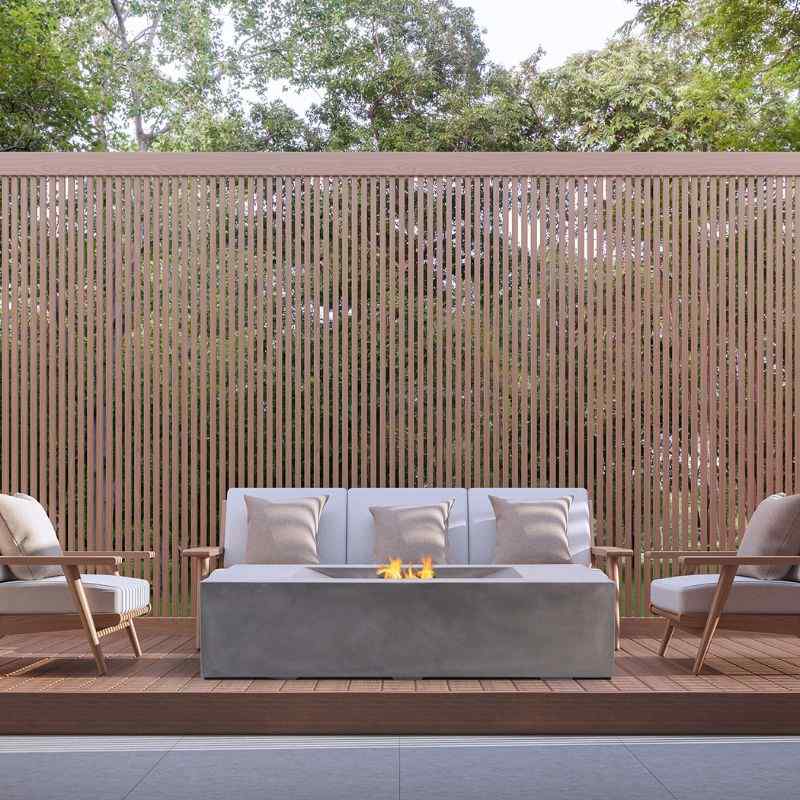 Pyromania Moderne Fire Table Slate with couch lifestyle