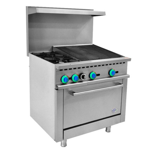 Chef AAA - R36-24CB, Commercial 36"  2 Burner with 24" Charbroiler Gas Oven Range - R36-24CB