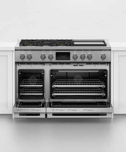 Fisher Paykel 48" Series 9 Professional Dual Fuel 5 Burner with Griddle Self-Cleaning Range, Natural Gas Stainless Steel - RDV3485GDN