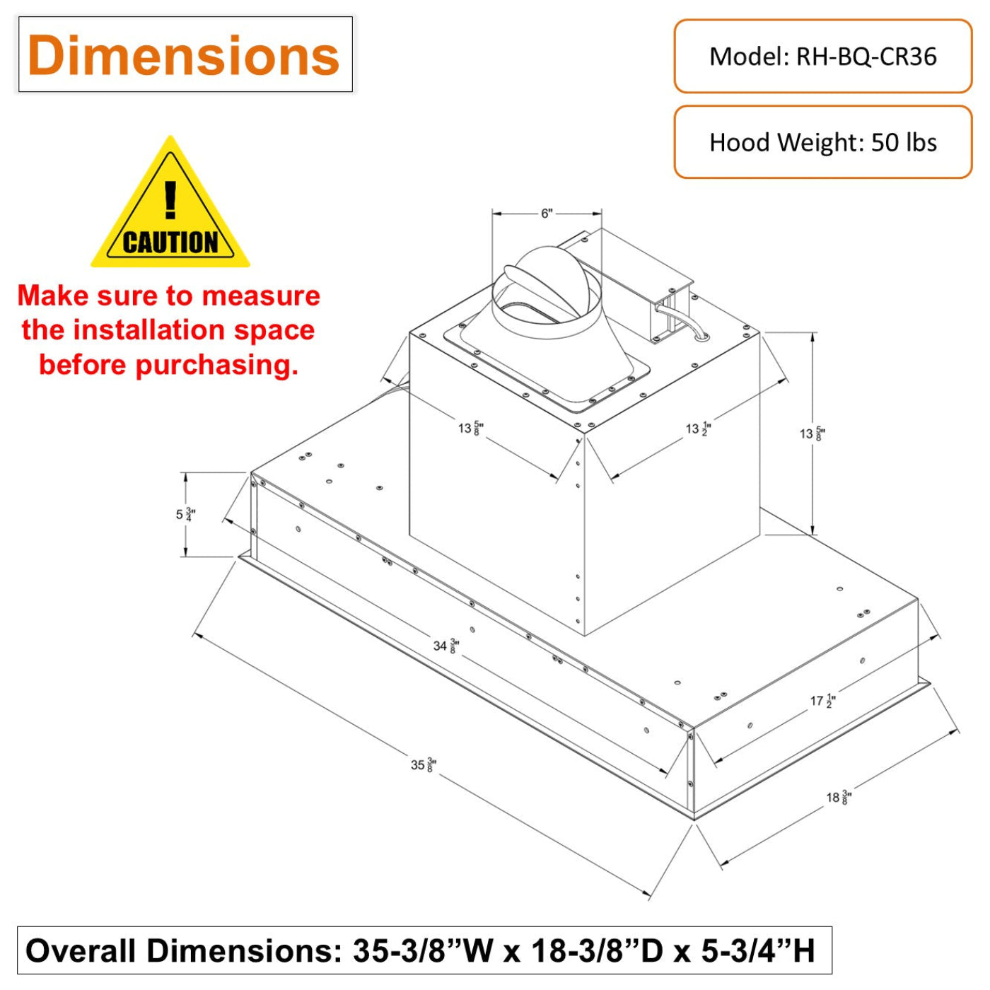 AWOCO  RH-BQ-CR Ceiling Mount Range Hood - Insert & Island - 700CFM - AWC-RH-BQ-CR30