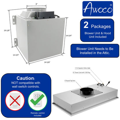 AWOCO  RH-IT08-R Ceiling Mount Range Hood Mesh Filters - Split Insert - 1000 CFM & 8" Vent - RH-IT08-R30-COLD-MESH