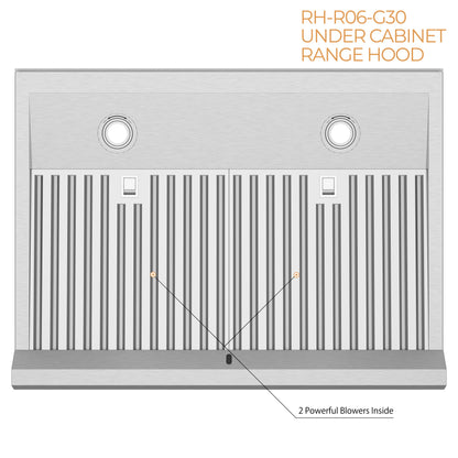 AWOCO  RH-R06-G Under Cabinet Range Hood - Tempered Glass Panel - 900 CFM - RH-R06-G30