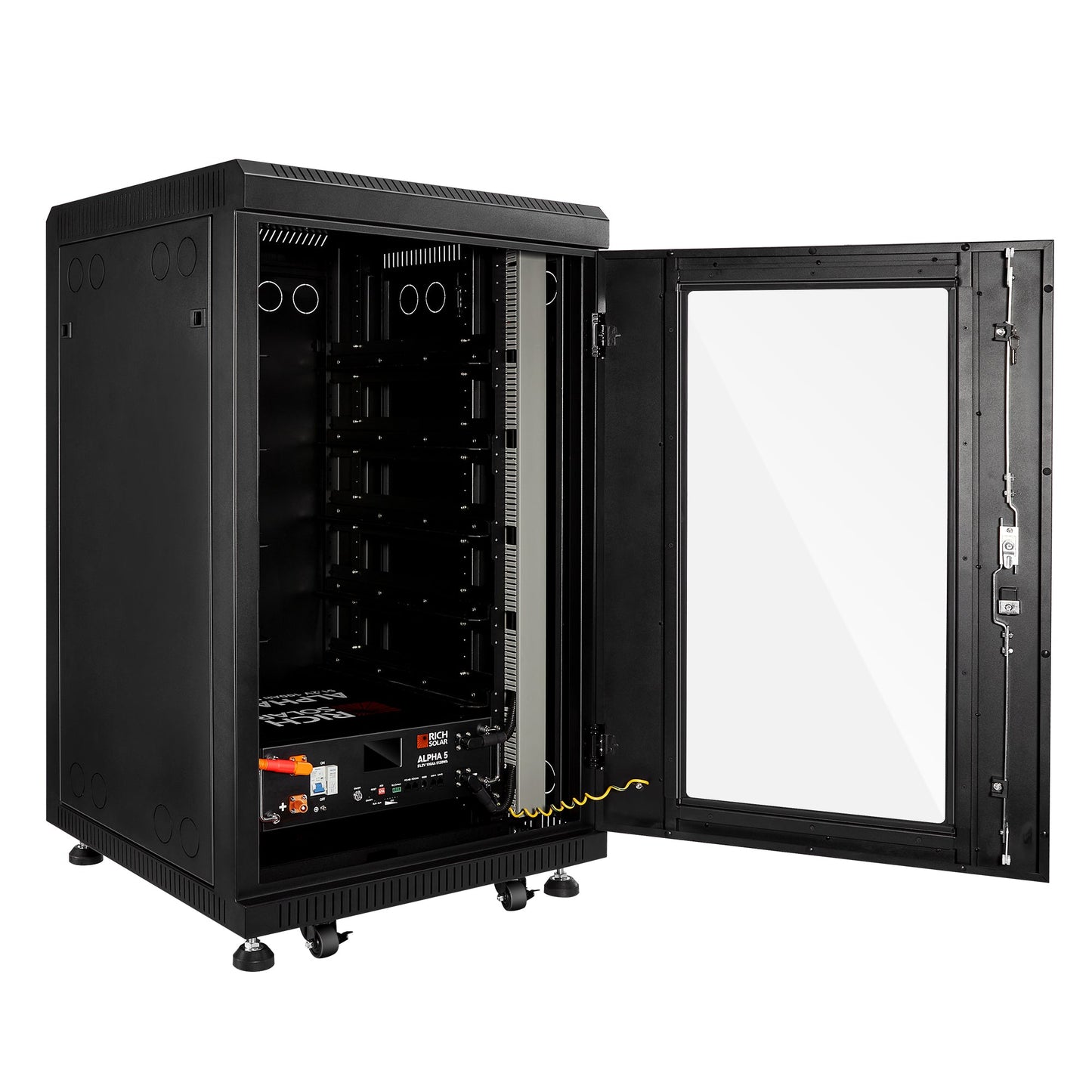 Rich Solar Battery Server Rack for ALPHA 5 PRO | 6-Slot Enclosed Battery Cabinet | Includes Wheels & 600A Bus Bar Covers | Pre-assembled - RS-SRA5P