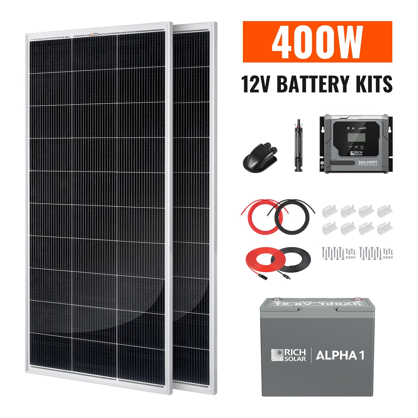 Rich Solar 400W Solar Kit with Battery | Solar + Energy Storage Kit for RVs, Vans & Off-Grid Applications - RS-K400B