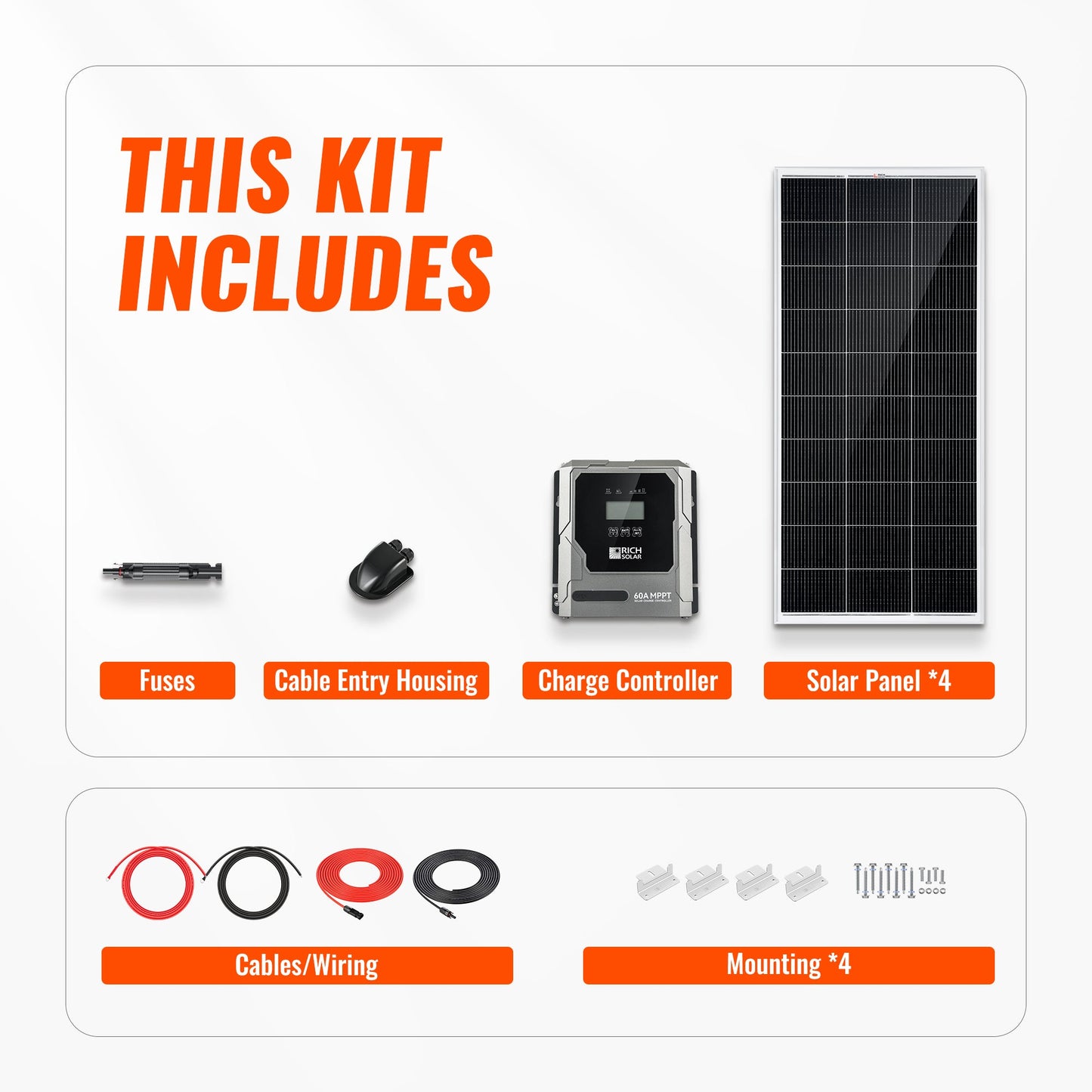 Rich Solar 800 Watt Solar Kit | Solar Panel & Charge Controller Kit for RVs, Vans & Off-Grid Applications | Expandable Solar Charging - RS-K8004