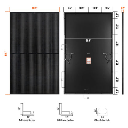 Rich Solar 370 PRO ONYX | 370 Watt Solar Panel | 24V Off-Grid Solar Panel for Residential, Commercial, Agriculture  - RS-M370PB-33