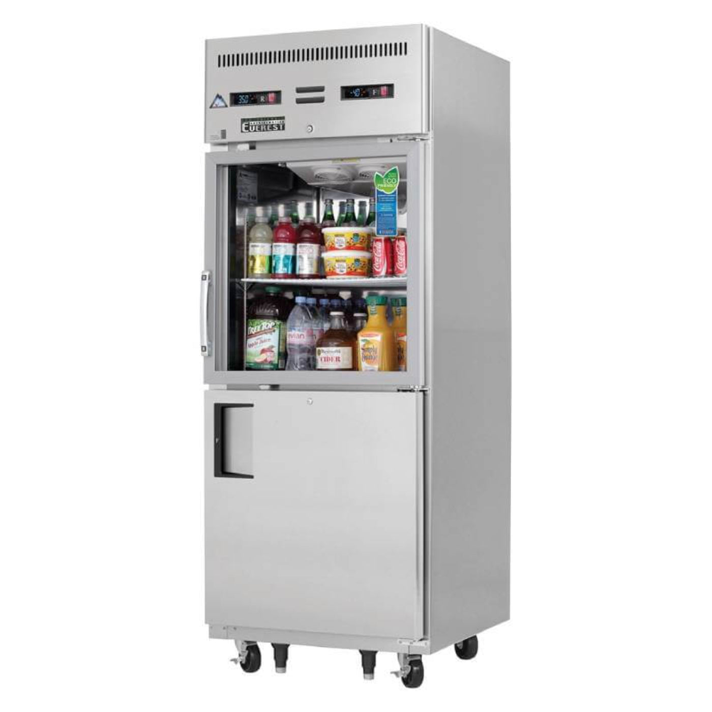 Everest - EGSDH2, Commercial 29" 1 Glass 1 Solid Door Reach-In Refrigerator Freezer 22 cu.ft. - EGSDH2