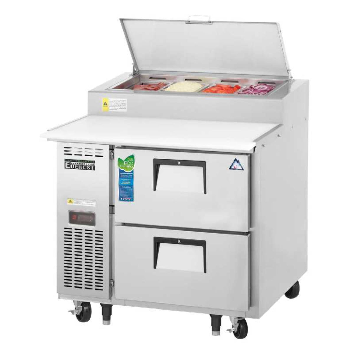 Everest - EPPR1-D2, Commercial 35" 4 Pan Pizza Prep Table Refrigerator - EPPR1-D2