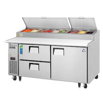 Everest - EPPR2-D4, Commercial 71" 9 Pan Pizza Prep Table Refrigerator with Four Drawers - EPPR2-D4