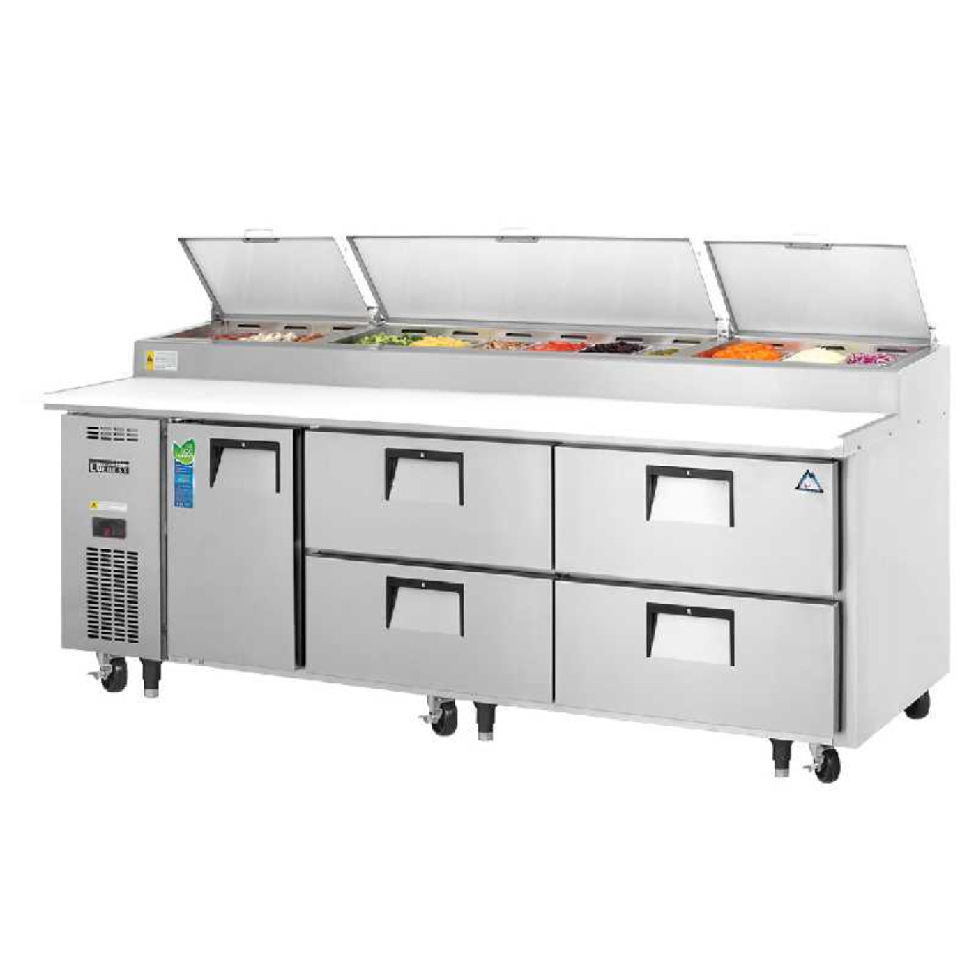Everest - EPPR3-D4, 93" 12 Pan Pizza Prep Table Refrigerator with 4 Drawers - EPPR3-D4