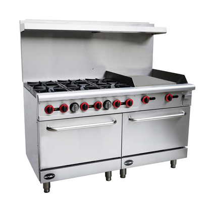 SABA Commercial Gas Range (6 Burner) with 24" Gas Griddle & Bottom Oven -  GR60-G24