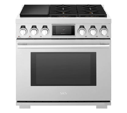 Signature Kitchen Suite SKSDR360SS 36-inch Dual-Fuel Pro Range with Steam-Combi Oven and Sous Vide Stainless Steel - SKSDR360SS