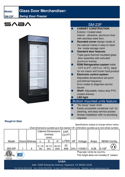 SABA  - One Glass Door Commercial Merchandiser Freezer - SM-23F