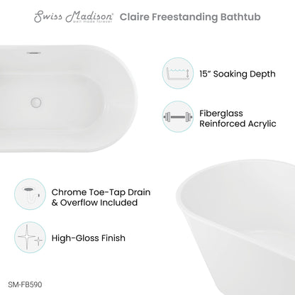 Swiss Madison Claire 60" Freestanding Bathtub - SM-FB590 - Backyard Provider