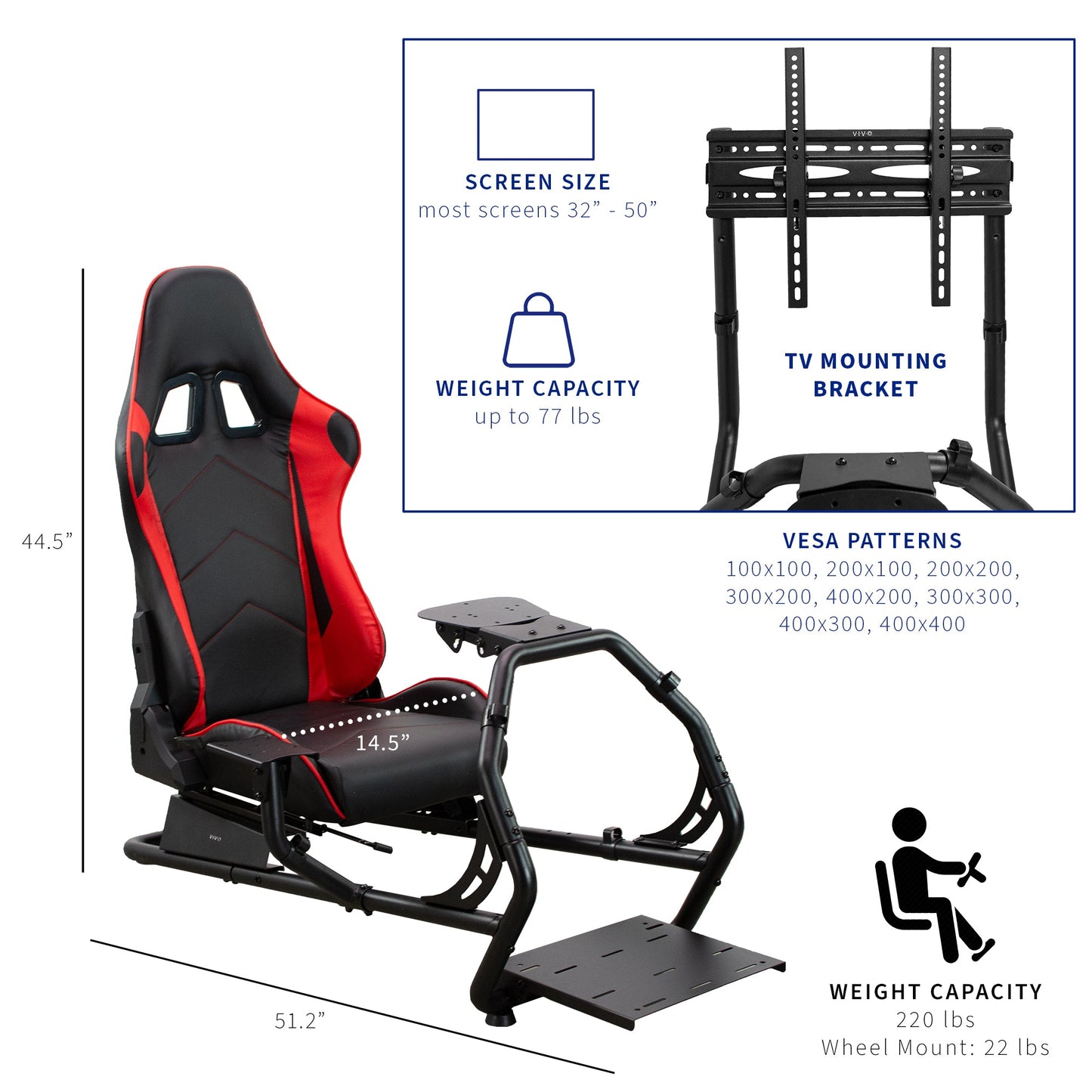 VIVO Racing Simulator Cockpit with TV Mount - 32” to 50” Screens - STAND-KIT-RACE1B
