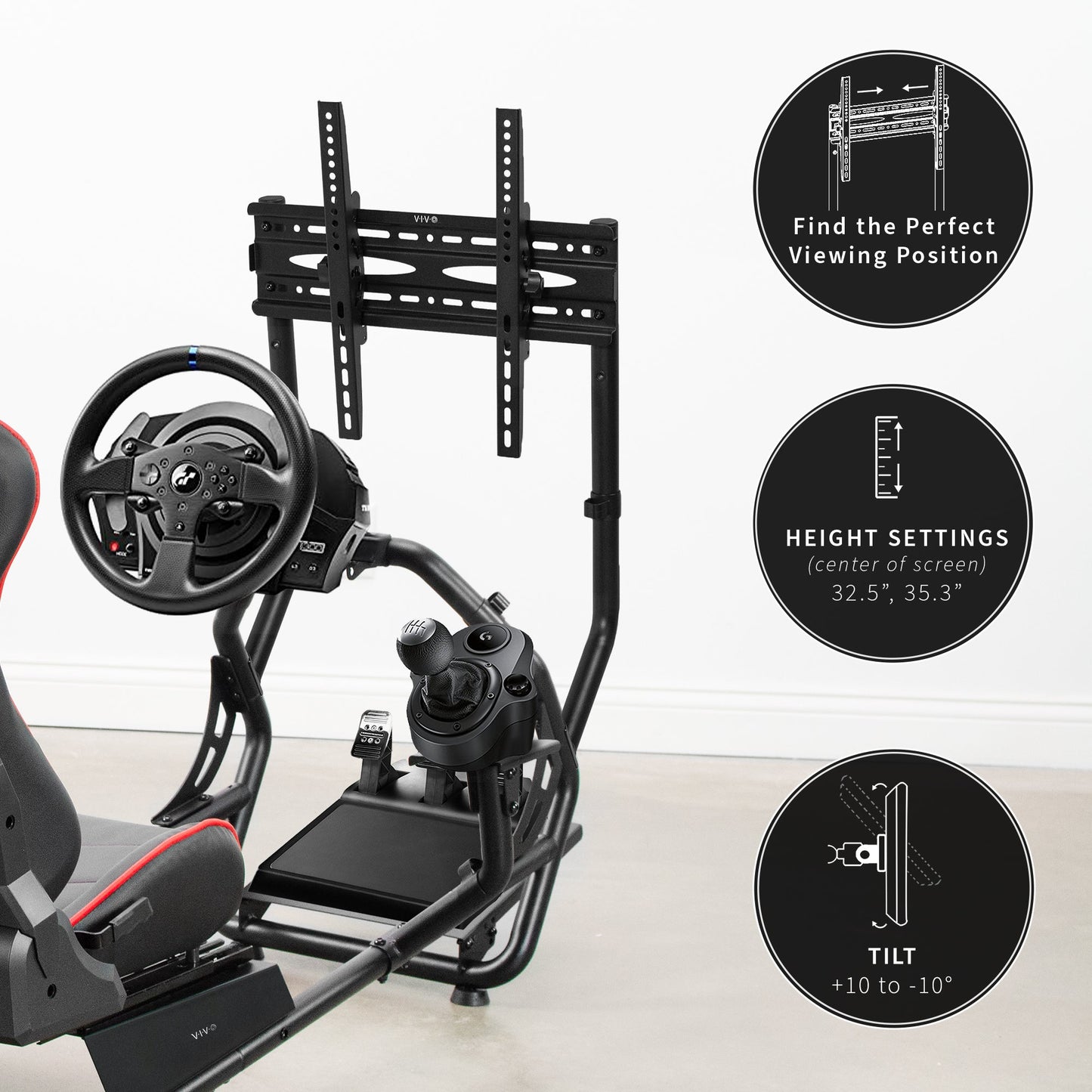 VIVO Racing Simulator Cockpit with TV Mount - 32” to 50” Screens - STAND-KIT-RACE1B