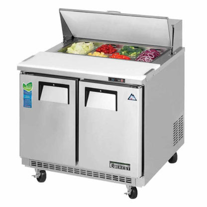 Everest - EPBNSR2, Commercial 35" 8 Pan Salad Sandwich Food Prep Table Refrigerator Two Section - EPBNSR2