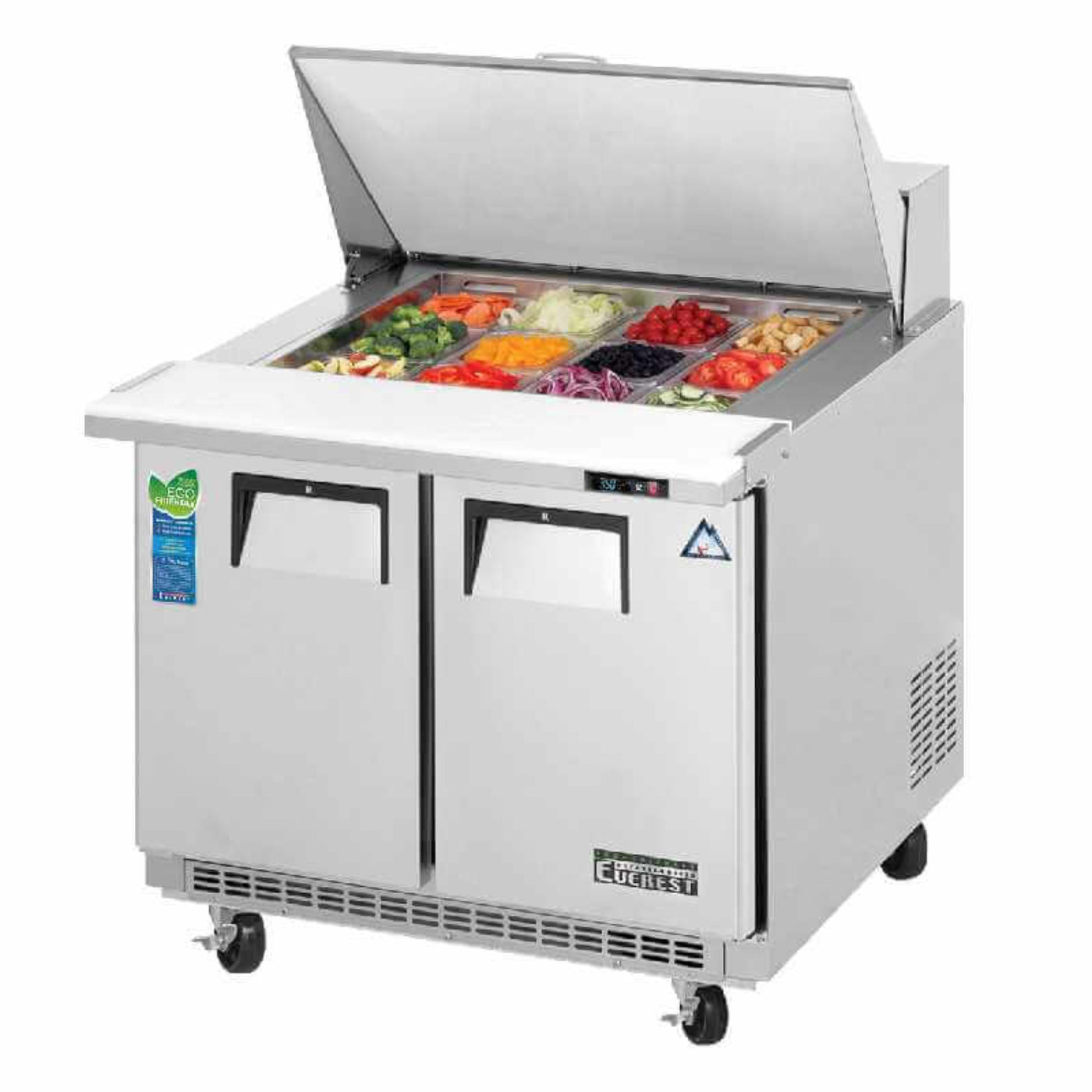 Everest - EPBSR2, Commercial 35" 12 Pan Salad Sandwich Food Prep Table Refrigerator Two Section Mega Top - EPBSR2